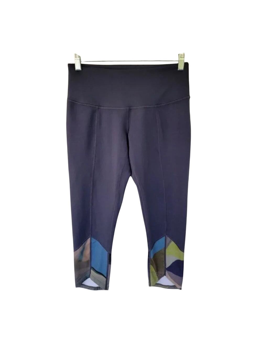 Zella Cropped Leggings Gray Multicolor Hem Pull On Womens Size M Workout Pants